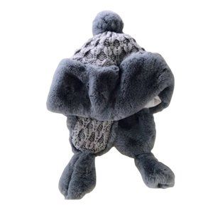 Faux Fur Gray Trim Knitted Pom Pom OS